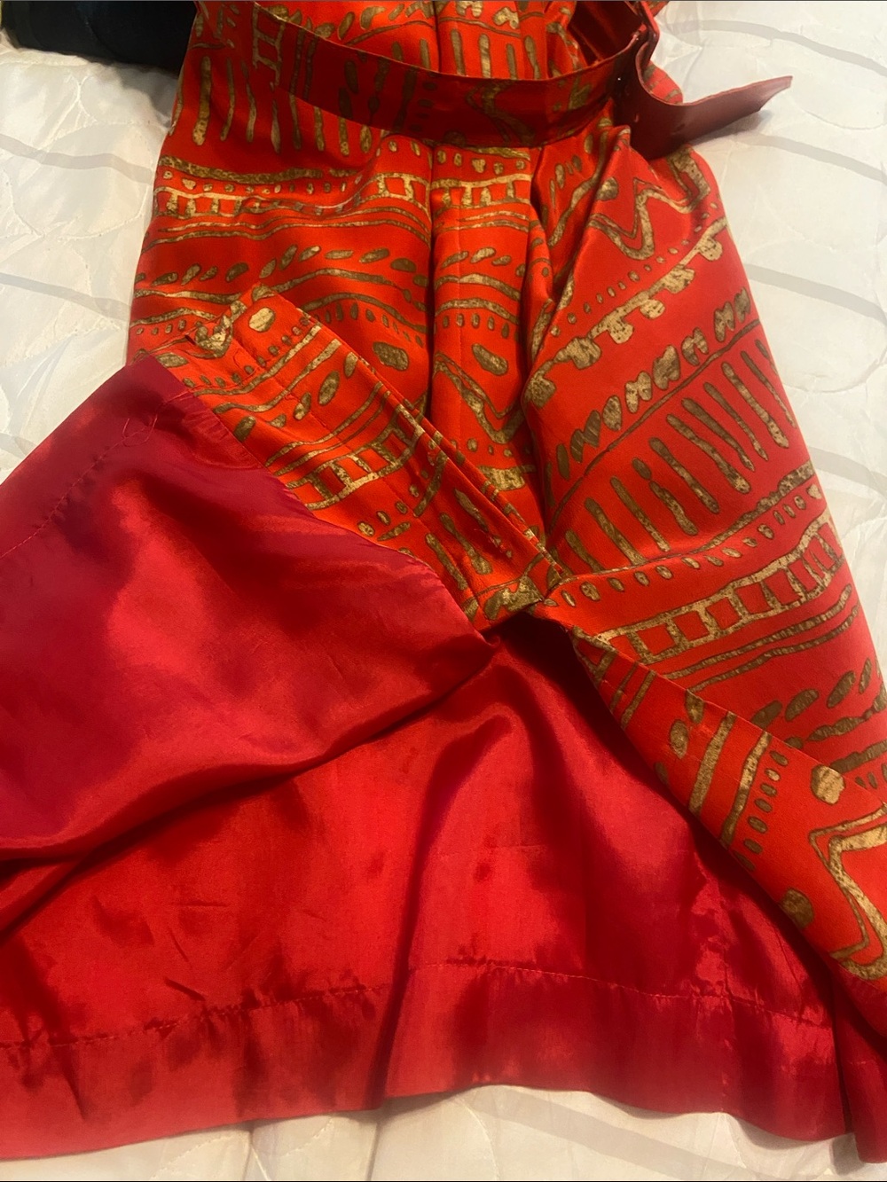 VTG RED & GOLD SILK DRESS Button Front Belted SPENSER JEREMY - Picture 5 of 6